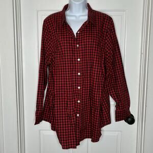 Land's End Women's Black and Red Checkered Button-up Shirt 22W NWOT